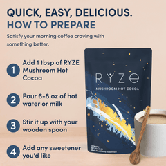 RYZE Mushroom Hot Cocoa — Organic Instant Cocoa with L-Theanine & Melatonin, 20 Servings F4