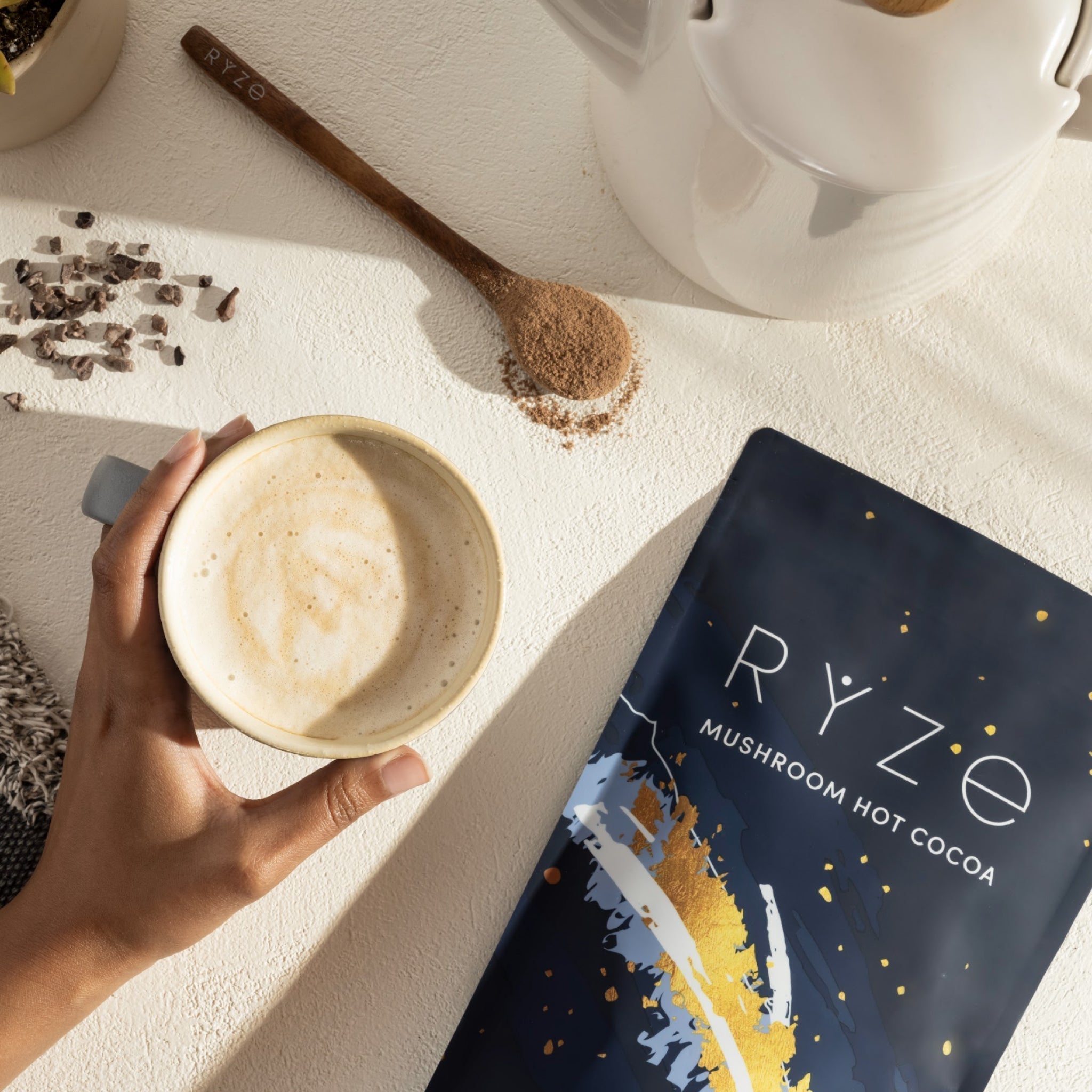 RYZE Mushroom Hot Cocoa — Organic Instant Cocoa with L-Theanine & Melatonin, 20 Servings F4