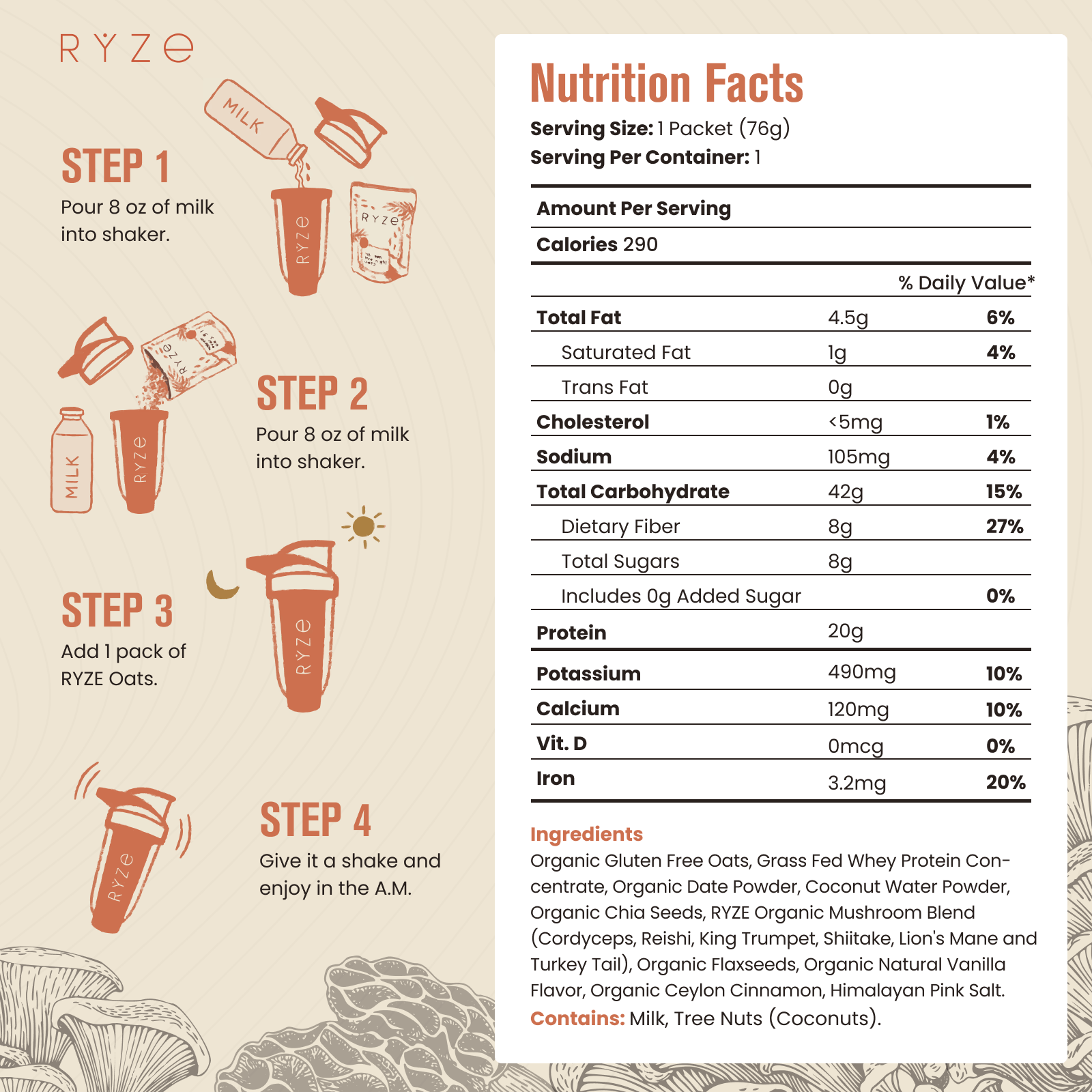 Mushroom Overnight Oats Pack (14 Servings) E4