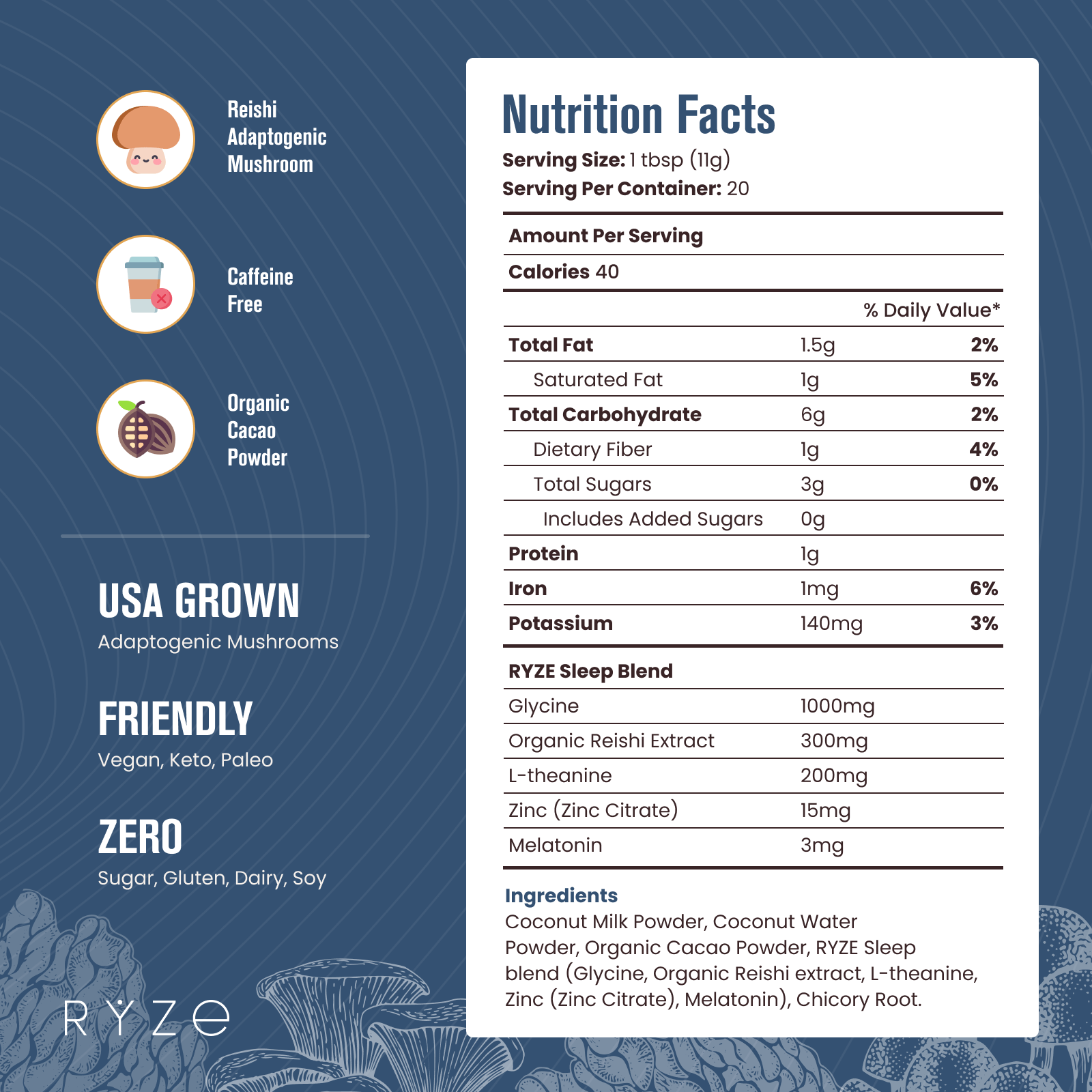 RYZE Hot Cocoa - with 6 Sleep Superfoods to Help Fall Asleep and Stay Asleep F0