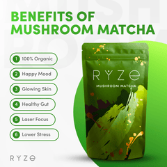 RYZE Mushroom Matcha - with 6 Organic Adaptogenic Mushrooms Grown In USA and Ceremonial-Grade Japanese Matcha F9