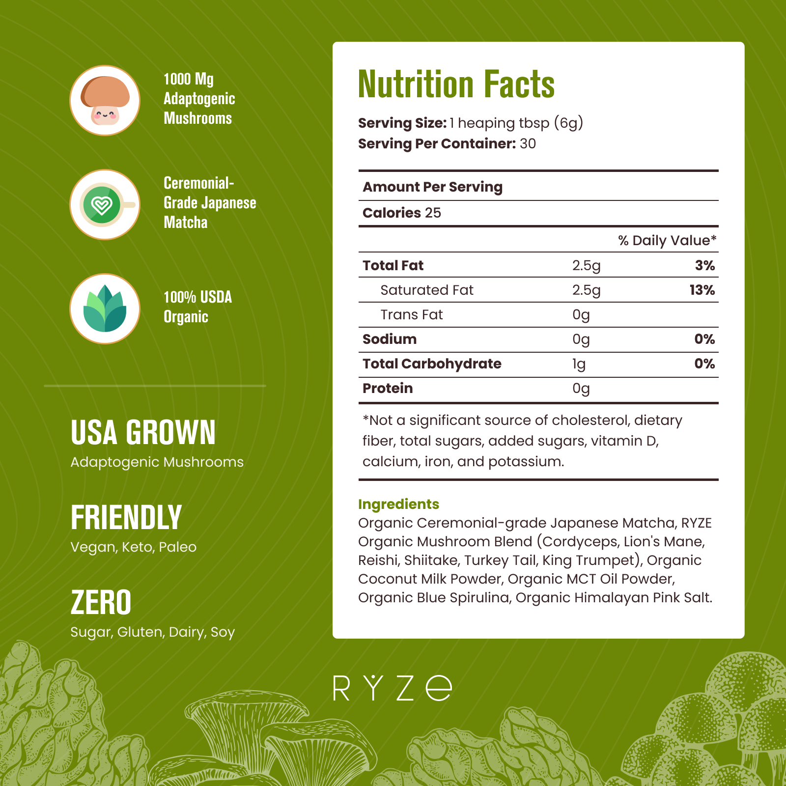 RYZE Organic Mushroom Matcha Starter Kit (60 servings) R3
